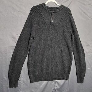 Eddie Bauer Sweater Mens XLT Gray Henley Crewneck Cotton Rayon Knit Long Sleeve
